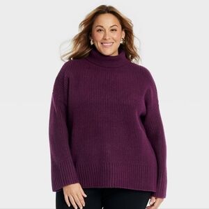 Women's Cozy Knit Turtleneck Pullover Sweater - Ava & Viv Purple 1X